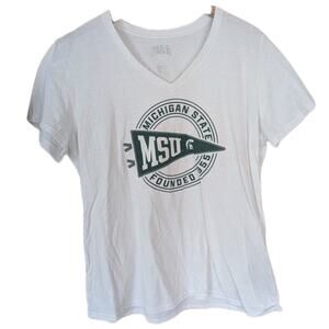 Michigan State Spartans MSU Womens XL White V Neck T Shirt